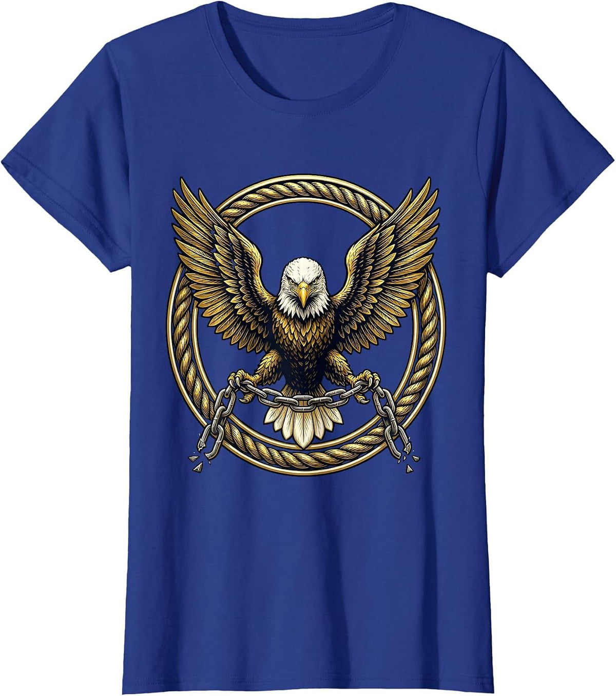 Women's Freedom Kirk Bald Eagle Broken Chain Graphic T-Shirt - Royal Blue