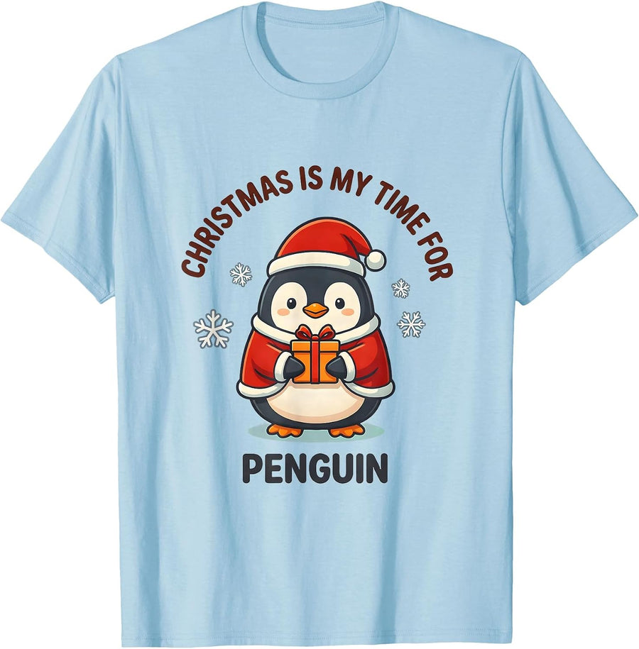 Men's Christmas Is My Time For Penguin Cute Kawaii Penguin Lover T-Shirt - Baby Blue
