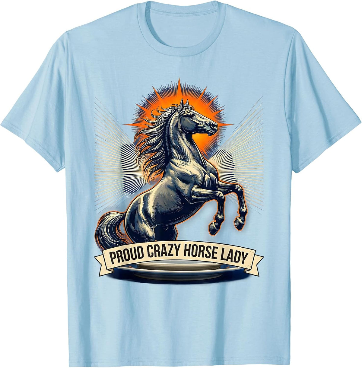 Men's Proud Crazy Horse Lady Equestrian Design T-Shirt - Baby Blue