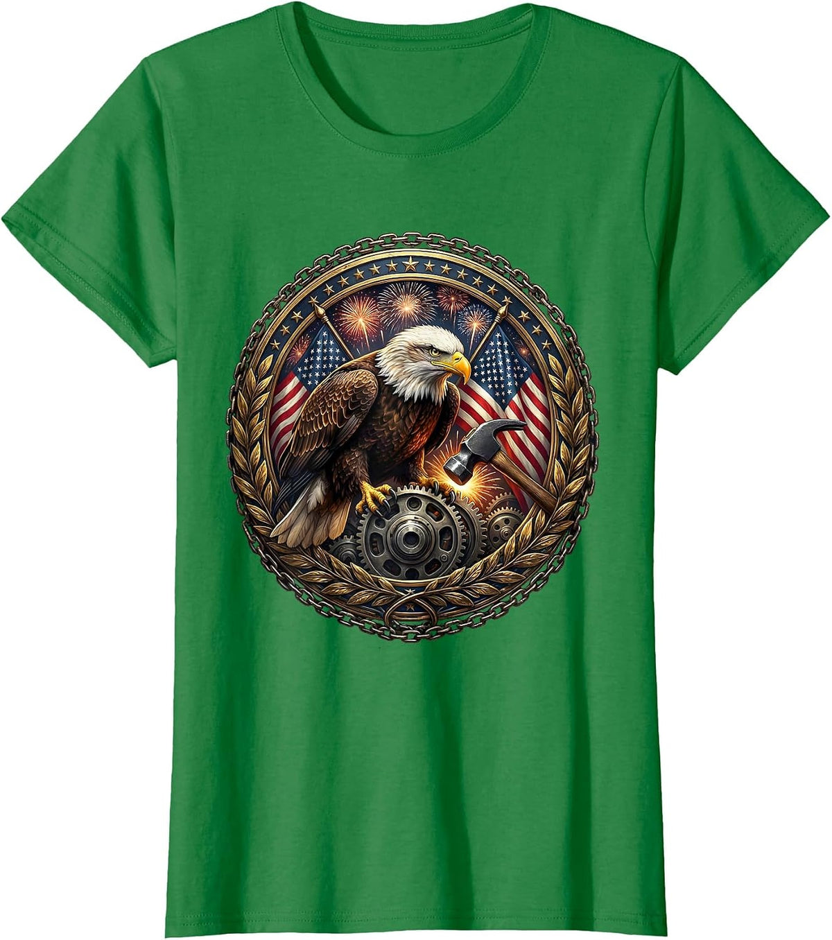 Women's Valley Forge Automotive Blacksmith Hammer Timing Gear T-Shirt - Kelly Green