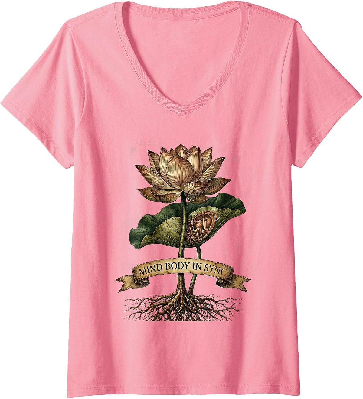 Women's Mind Body In Sync Pilates Wellness Design V-Neck T-Shirt - Pink
