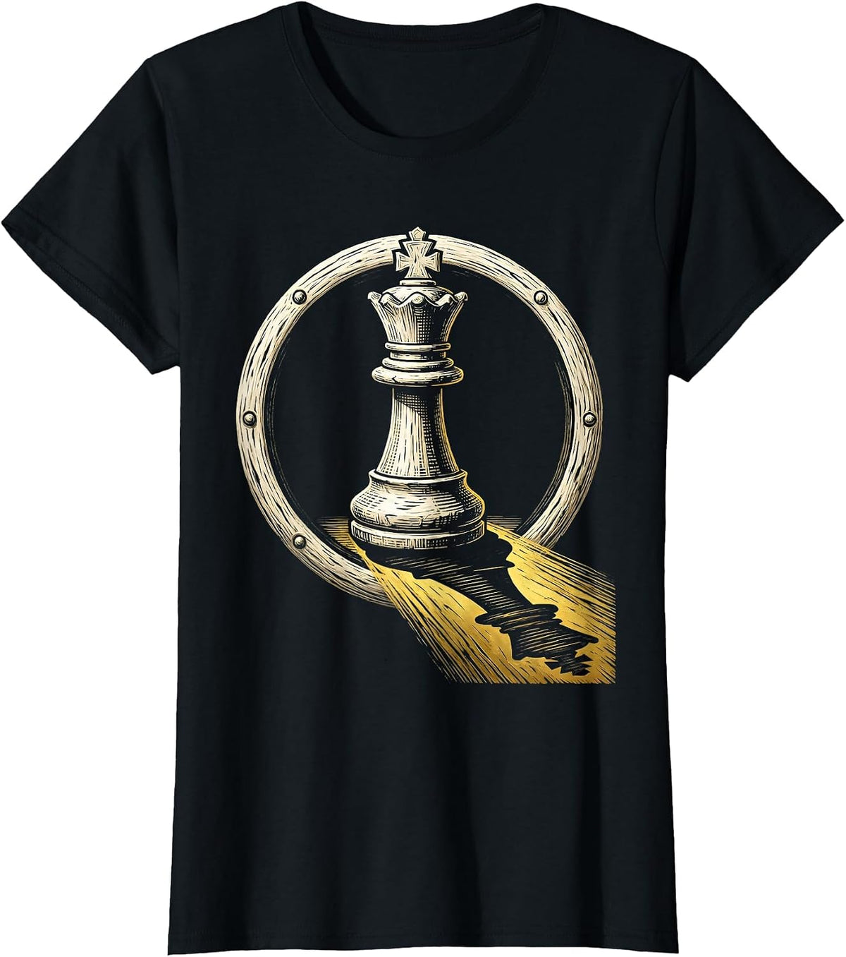 Black Chess King Piece Gold Shadow Design T-Shirt - Black