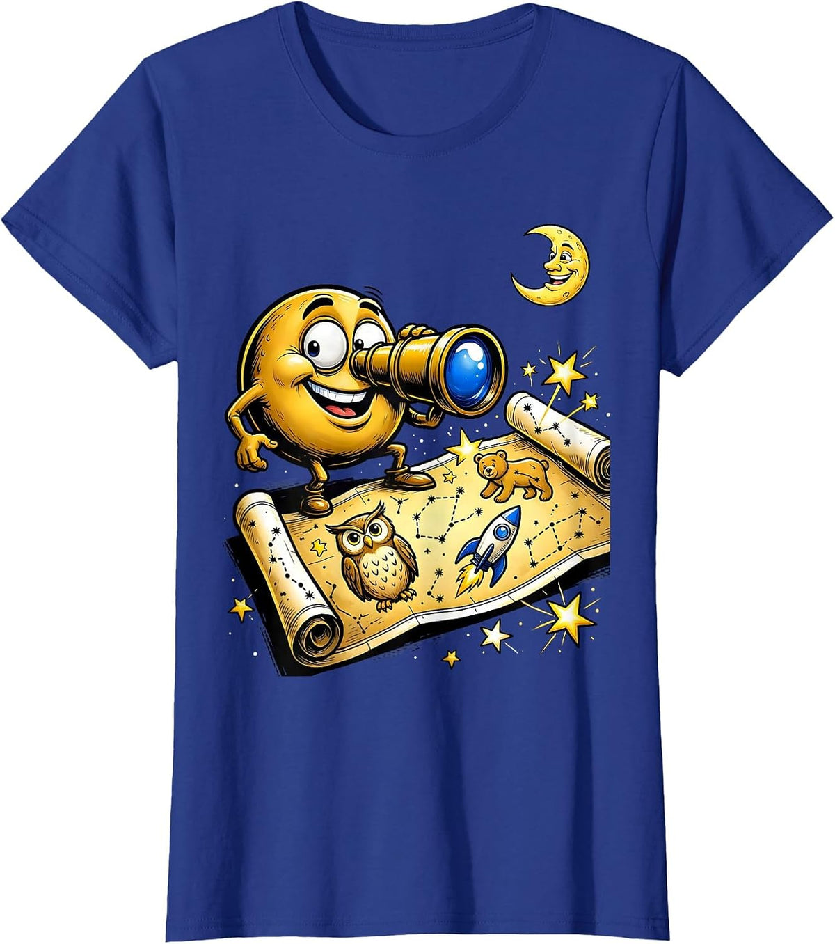 Women's Kids Astronomy Telescope Constellation Map Graphic T-Shirt - Royal Blue