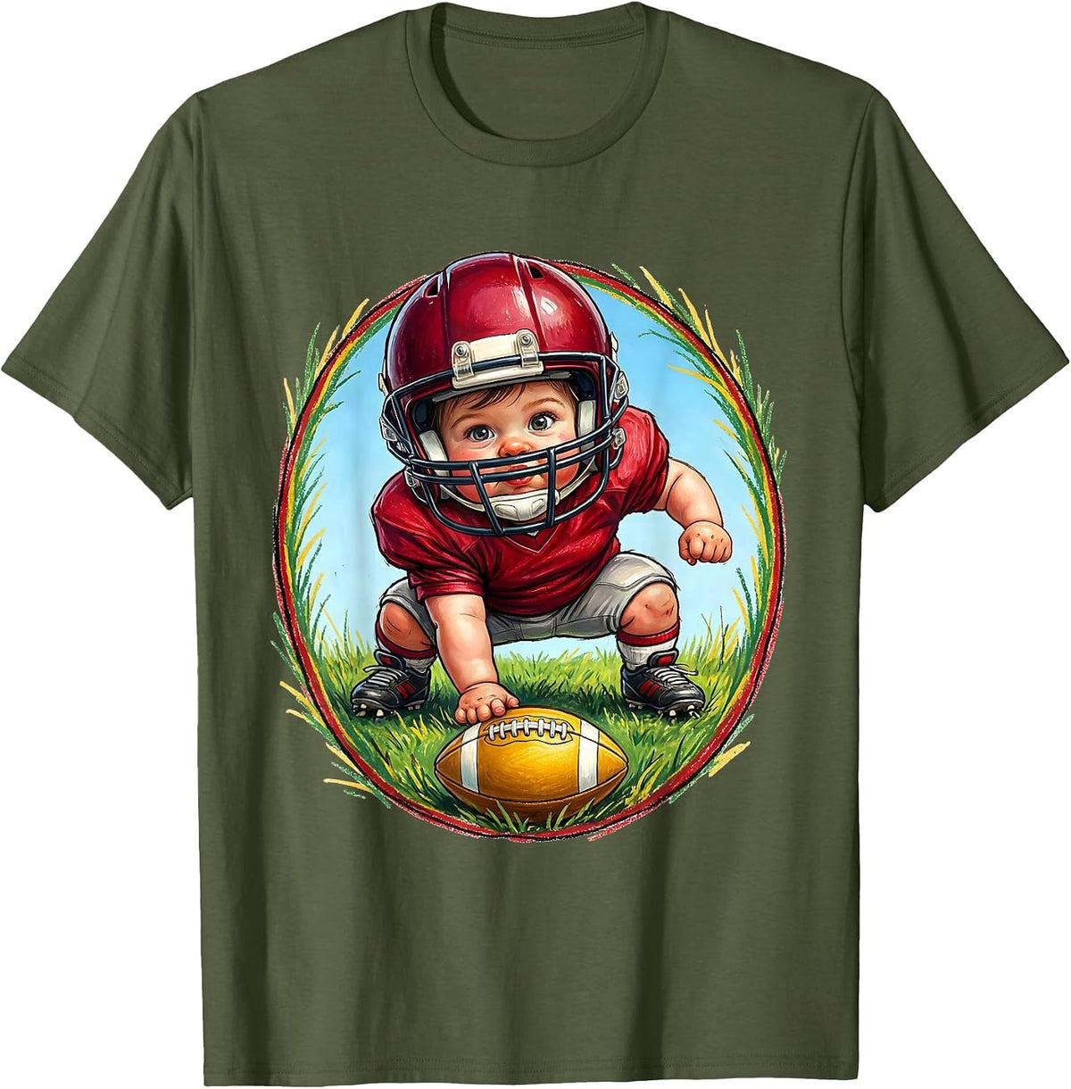 Toddler Football Baby Lineman Three-Point Stance T-Shirt - Olive Green