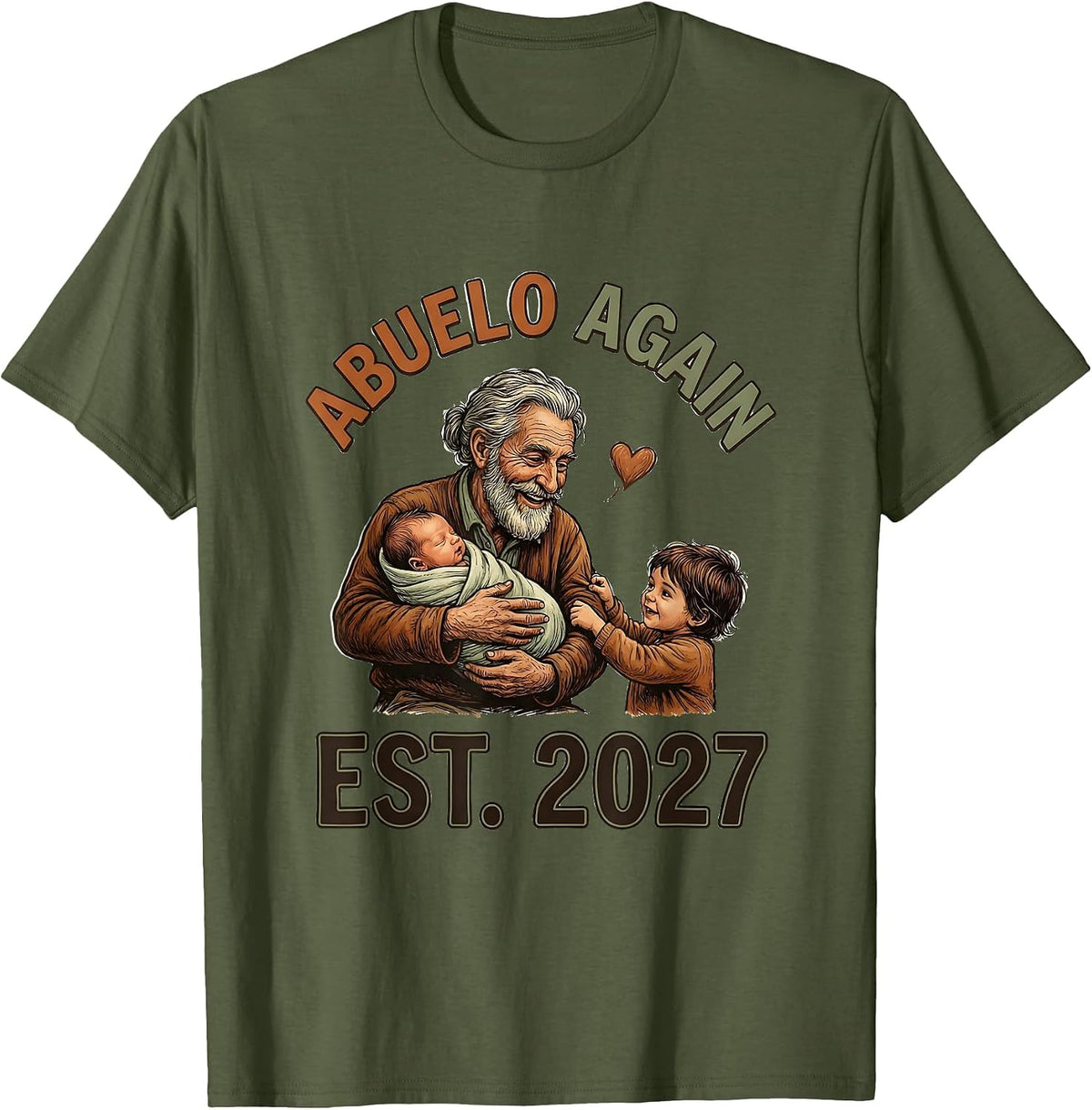 Abuelo Again Est 2027 Grandparent Announcement Design T-Shirt - Olive Green