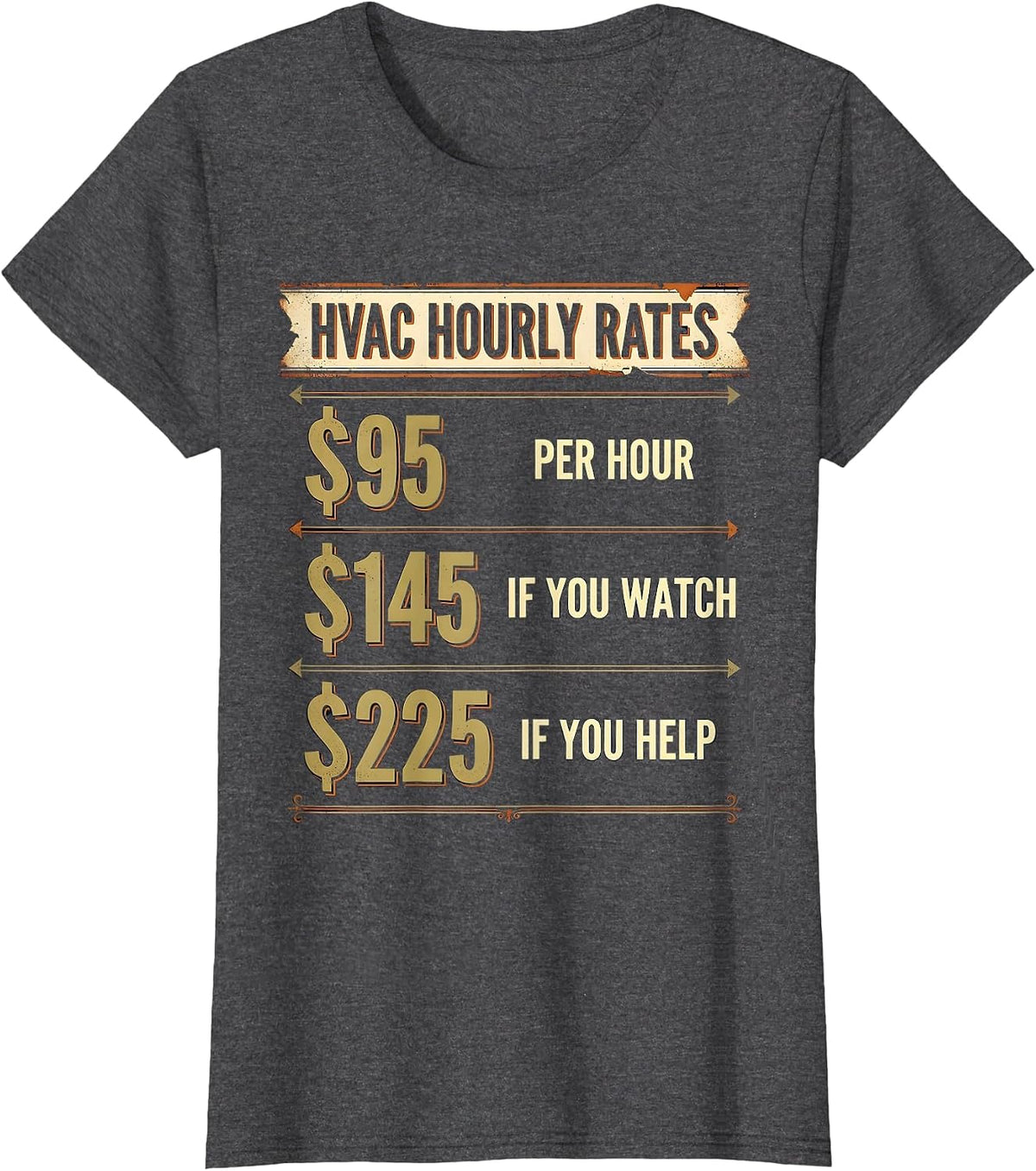 Women's HVAC Hourly Rates Funny Technician Trade Humor T-Shirt - Dark Heather Grey