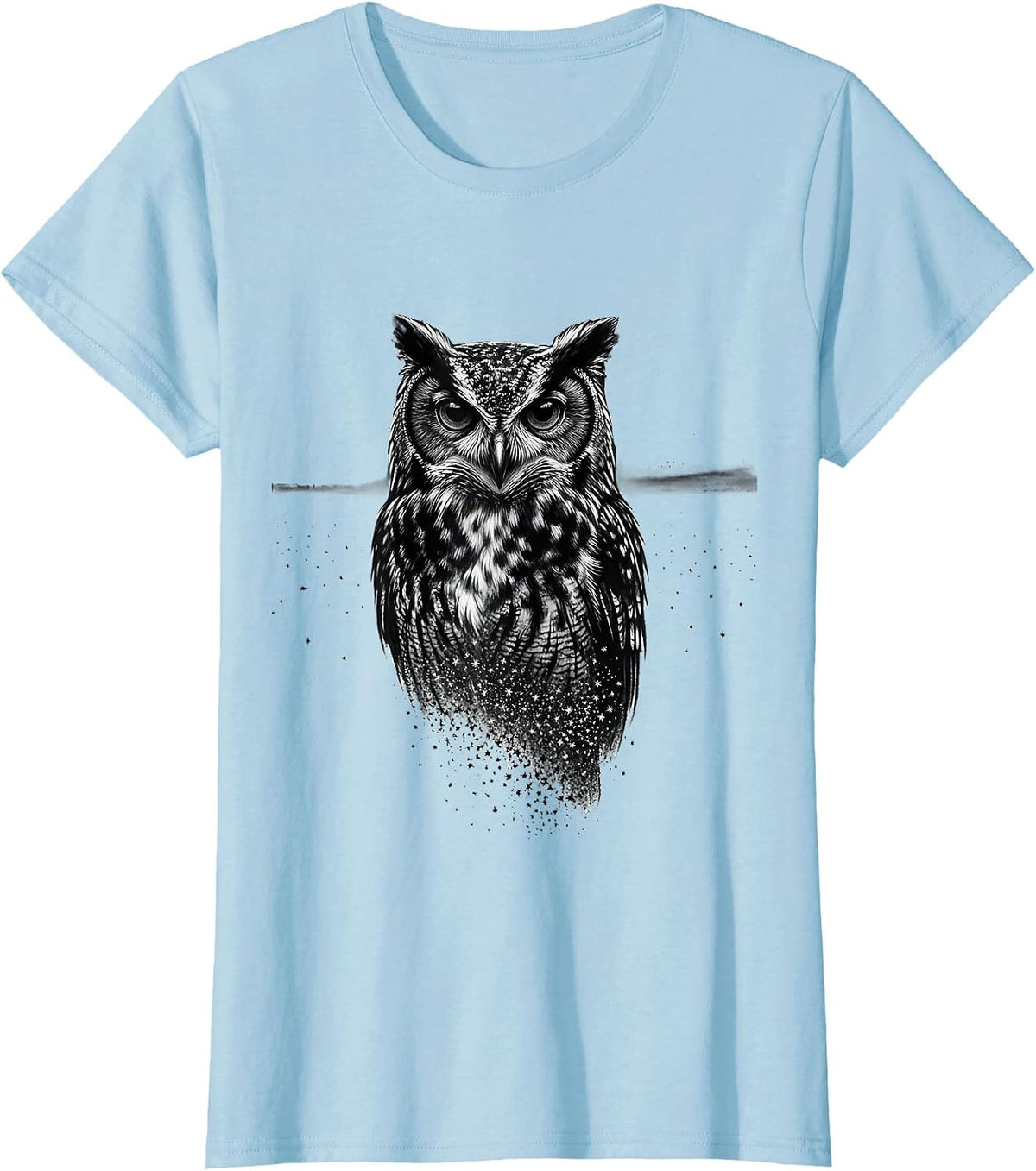 Perched Owl Monochrome Retro Bird Lover Humor T-Shirt - Baby Blue