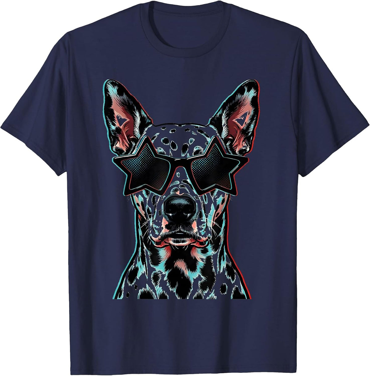 Men's Dalmatian Sunglasses Pop Art Dog Breed Portrait T-Shirt - Navy Blue