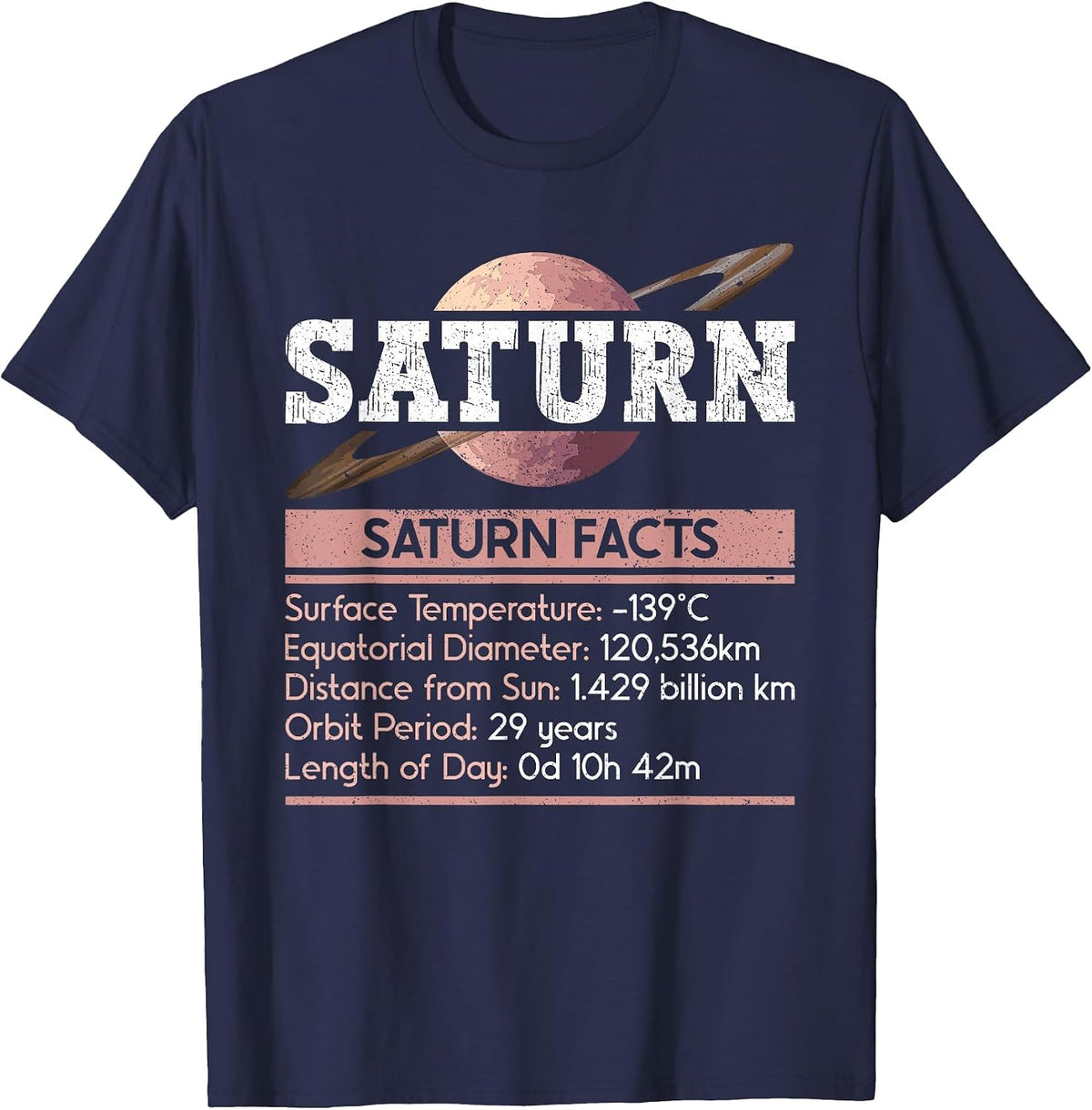 Saturn Facts - Space Saturn Planet T-Shirt - Navy Blue