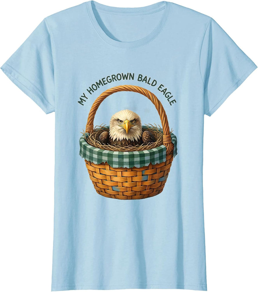 Women's My Homegrown Bald Eagle Storybook Patriotic Eagle Lover T-Shirt - Baby Blue