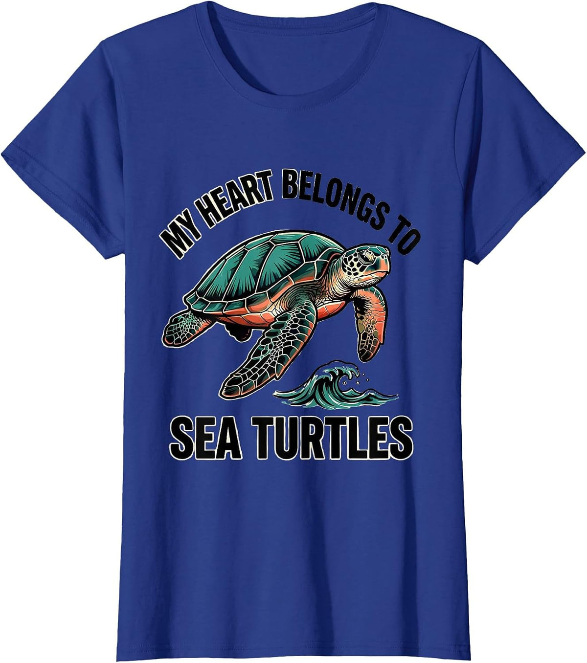 Women's My Heart Belongs To Sea Turtles Tattoo Ocean Animal Lover T-Shirt - Royal Blue