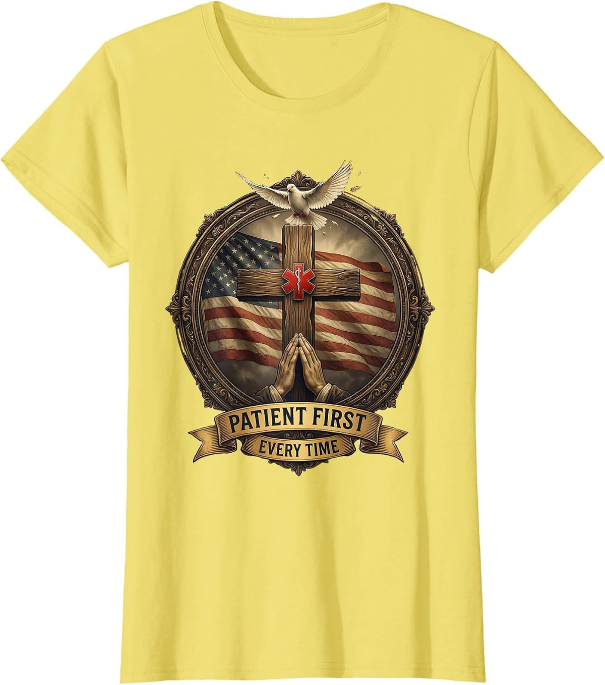 Patient First Every Time Nurse Pride Design T-Shirt - Lemon Yellow