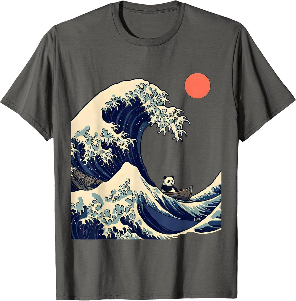 Sure Cartoon Panda Great Wave Japanese Meme Humor Animal T-Shirt - Asphalt Grey