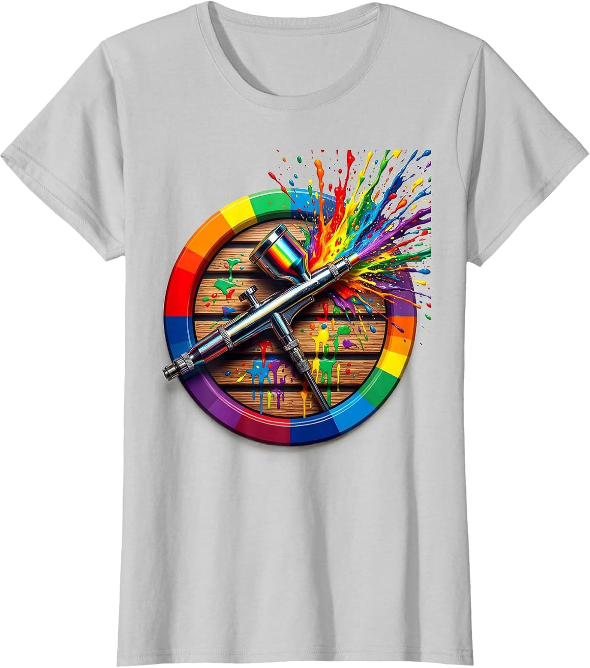 Airbrush Artist Lone Brush on Paint-Stained Workbench T-Shirt - Silver Grey
