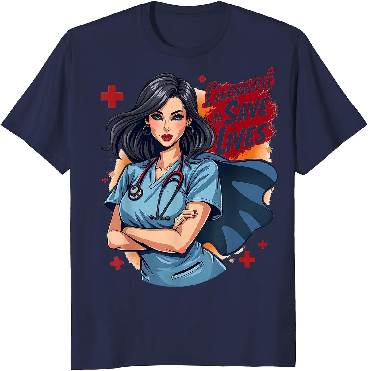 Licensed To Save Lives Registered Nurse Design T-Shirt - Navy Blue