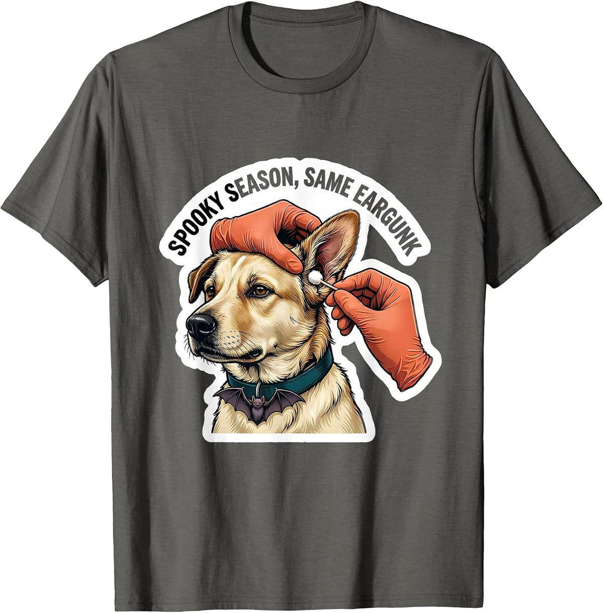 Men's Spooky Season Same Ear Gunk Funny Vet Tech Veterinary T-Shirt - Asphalt Grey