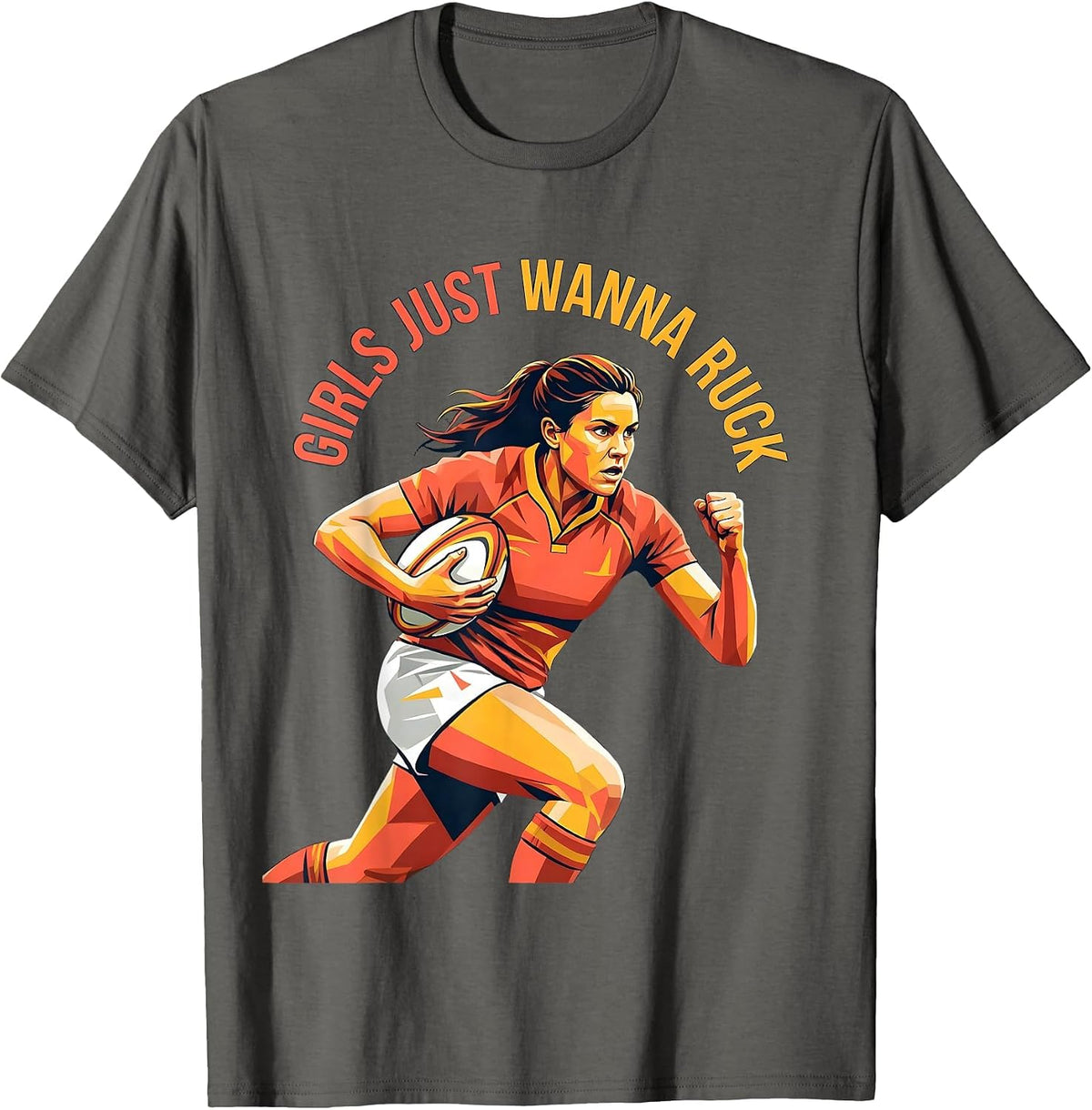 Girls Just Wanna Ruck Rugby Design T-Shirt - Asphalt Grey