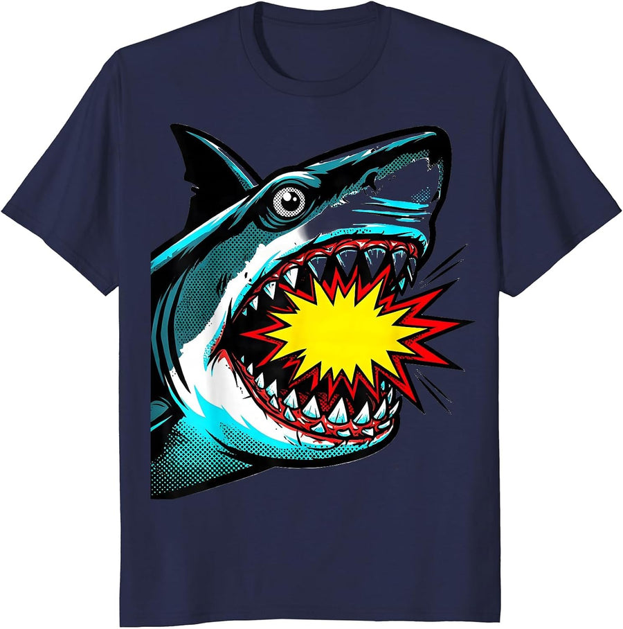 Shark Jaw Pop Art Halloween Costume T-Shirt - Navy Blue