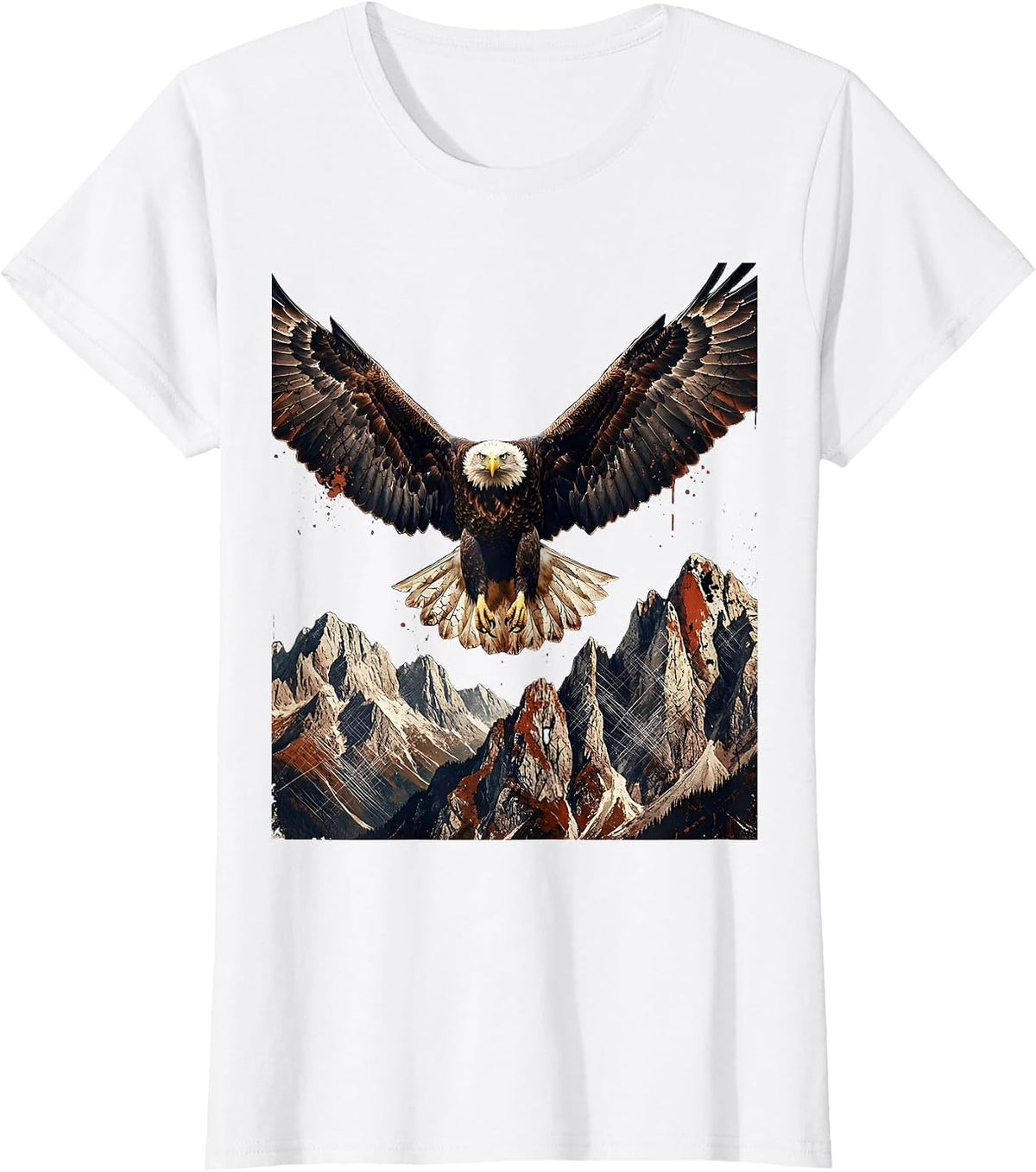 Women's Bald Eagle Soaring Over Mountains Freedom USA T-Shirt - White