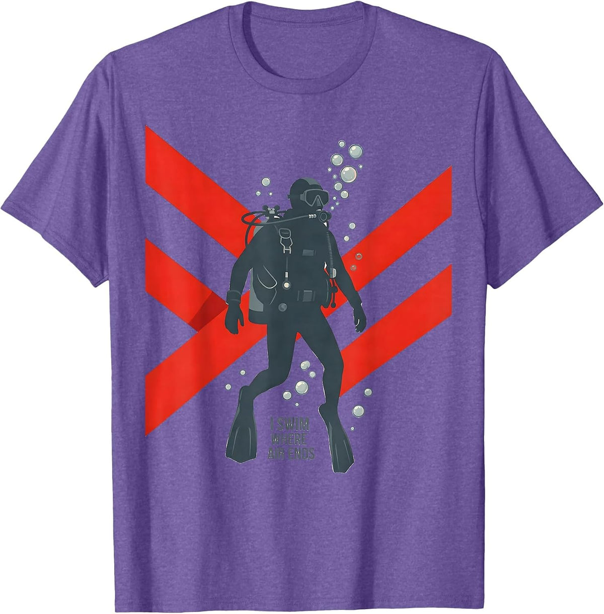 Men's I Swim Where Air Ends Flat Vector Scuba Diving Diver Humor T-Shirt - Purple Heather