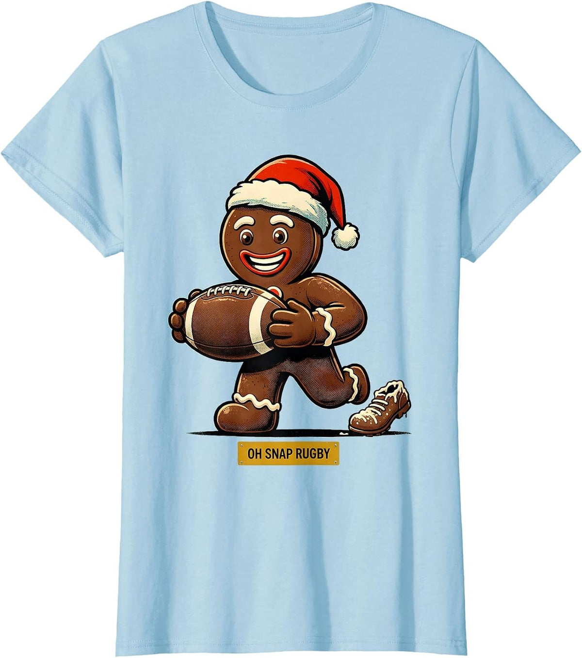 Women's Oh Snap Rugby Retro Advertising Mascot Christmas Sports T-Shirt - Baby Blue
