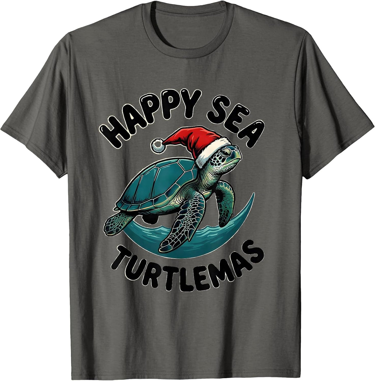 Happy Sea Turtlemas Whimsical Sea Turtle Lover Christmas T-Shirt - Asphalt Grey