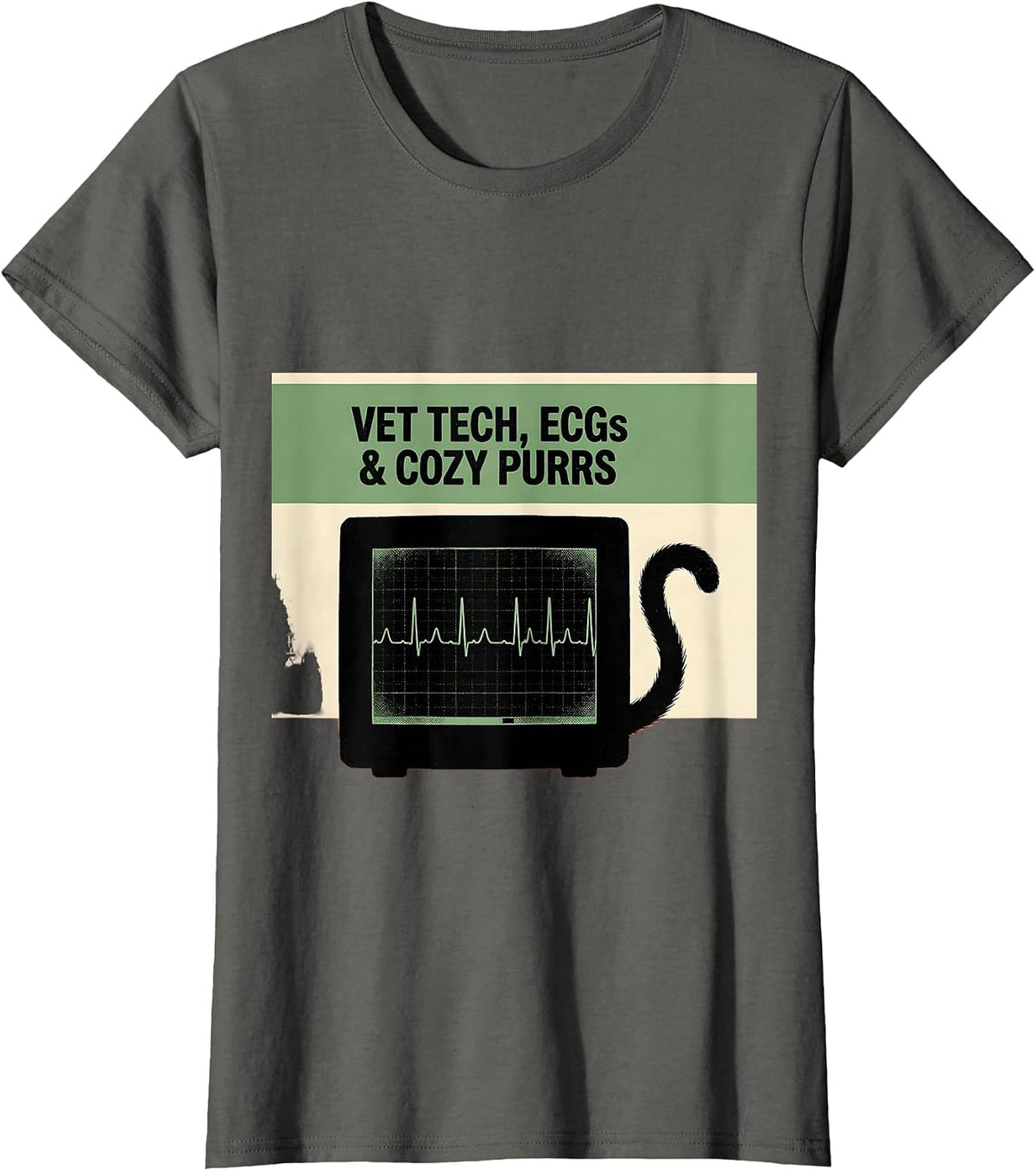 Women's Vet Tech, ECGs & Cozy Purrs Screenprint Poster Veterinary T-Shirt - Asphalt Grey