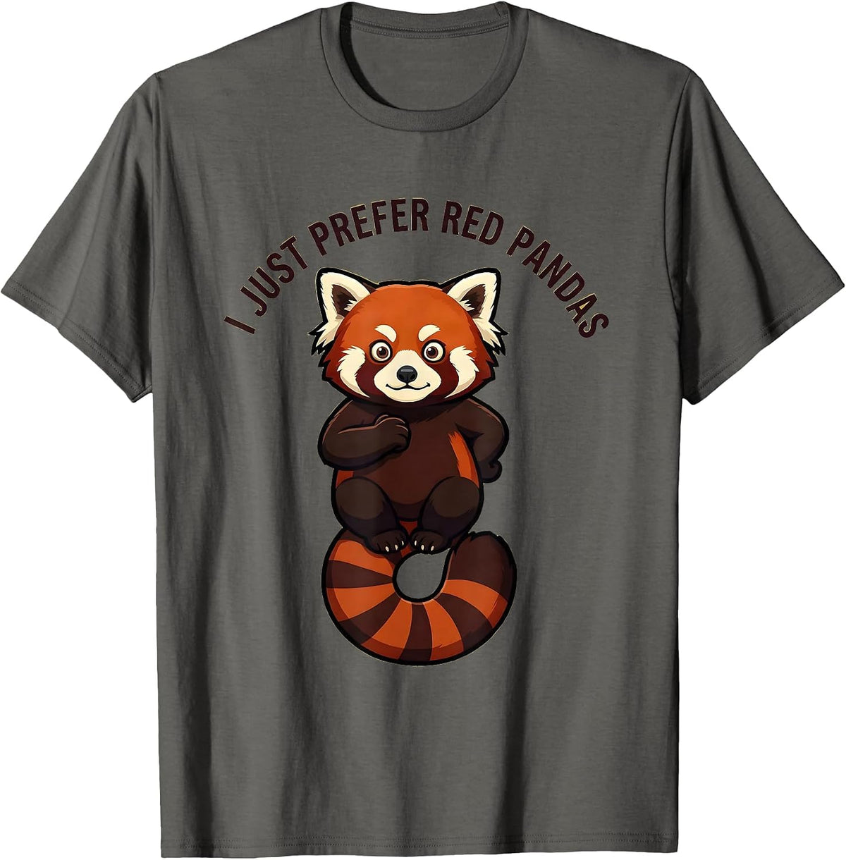 I Just Prefer Red Pandas Playful Panda Lover Mascot Logo T-Shirt - Asphalt Grey
