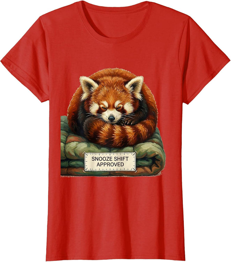 Women's Snooze Shift, Approved Funny Red Panda Animal Lover Gift T-Shirt - Red