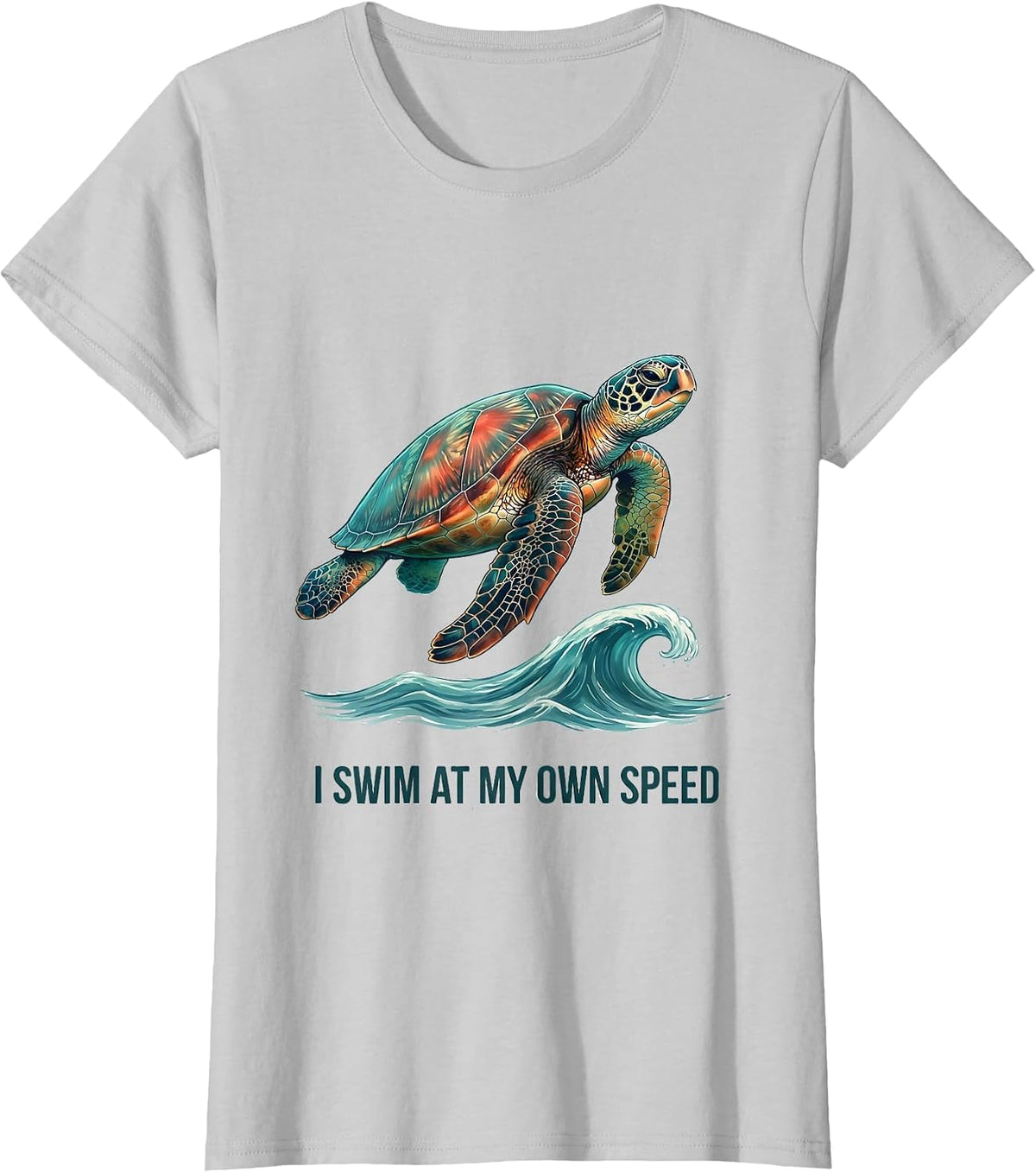 Women's I Swim At My Own Speed Funny Sea Turtle Beach Souvenir T-Shirt - Silver Grey