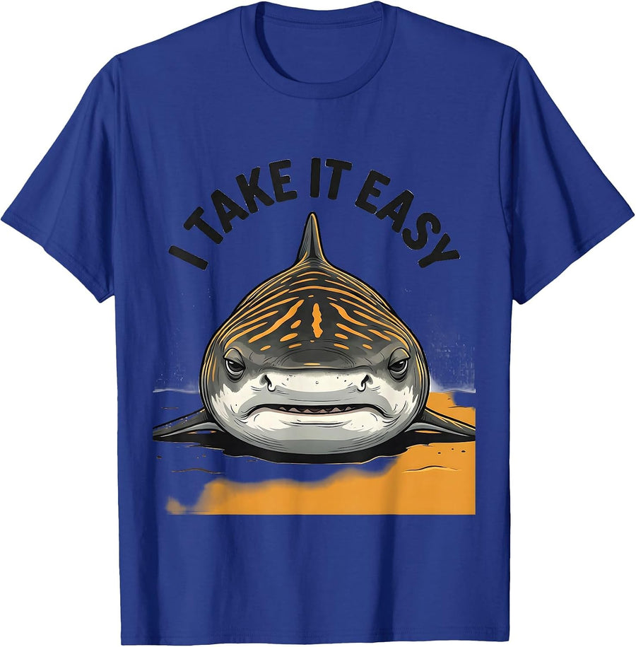 I Take It Easy Funny Zebra Shark Ocean Animal Lover Gift T-Shirt - Royal Blue