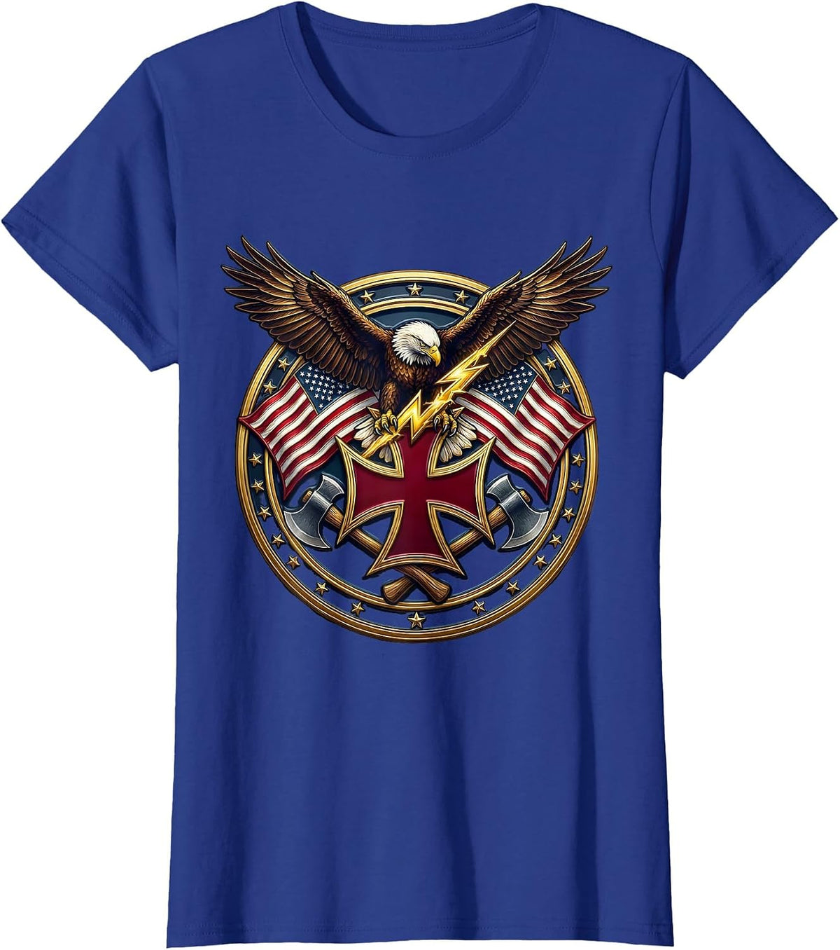 Women's Bald Eagle Lightning Bolt American Pride Graphic T-Shirt - Royal Blue