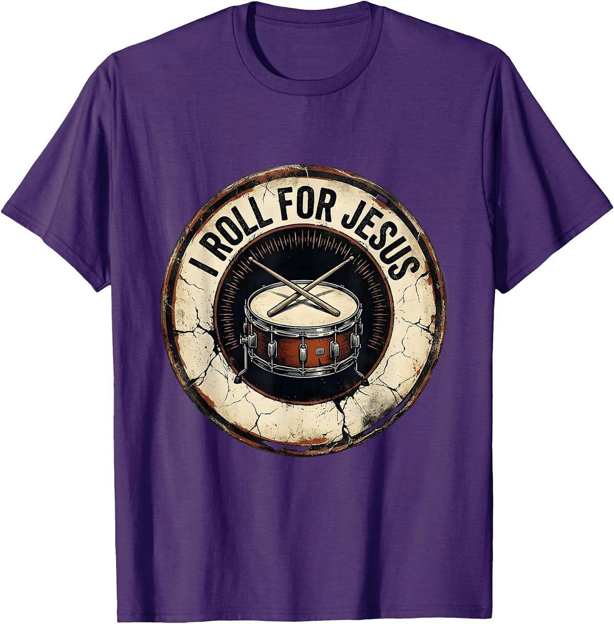 I Roll For Jesus Distressed Christian Worship Musician Drum T-Shirt - Purple