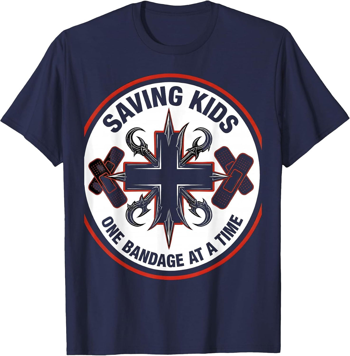 Men's Saving Kids One Bandage at a Time School Nurse T-Shirt - Navy Blue