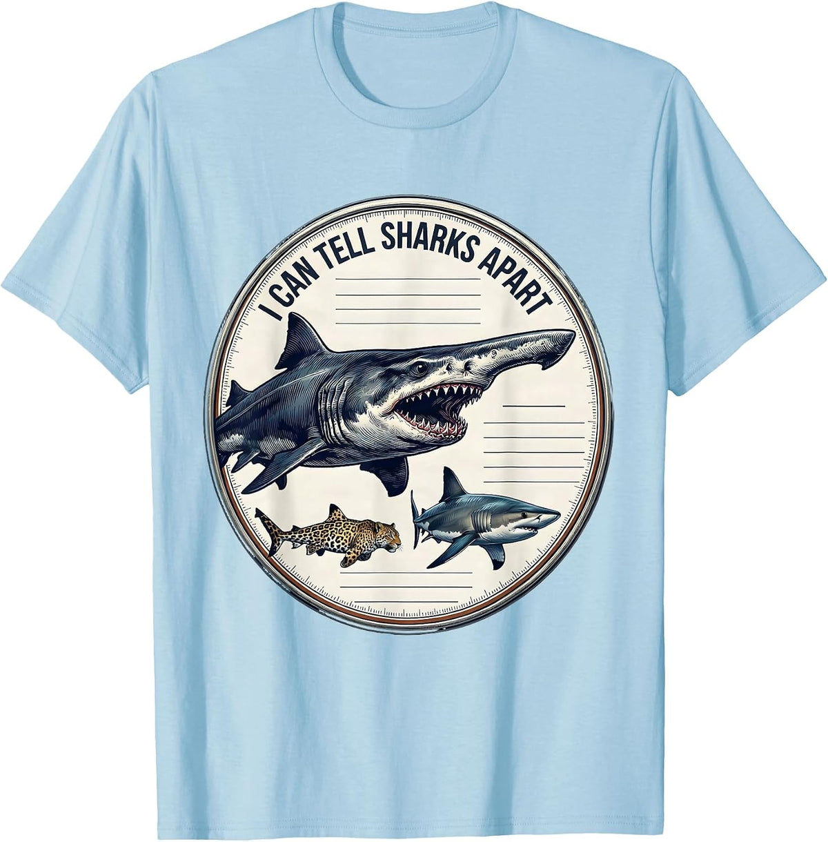Men's I Can Tell Sharks Apart Funny Shark Lover Marine Biology T-Shirt - Baby Blue