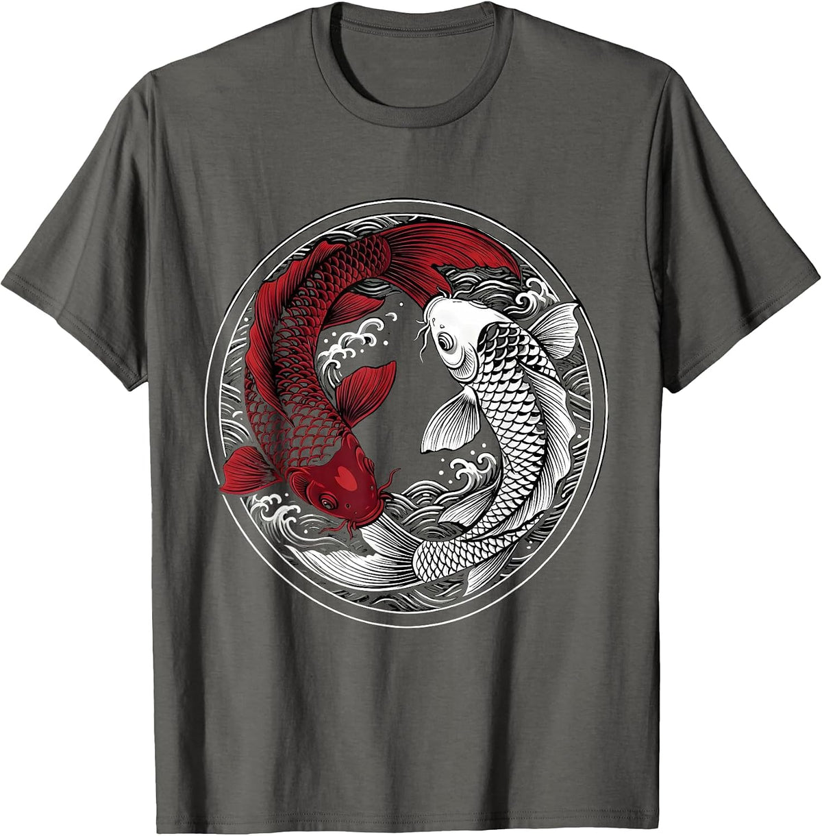 Twin Koi Fish Yin Yang Balance Graphic T-Shirt - Asphalt Grey