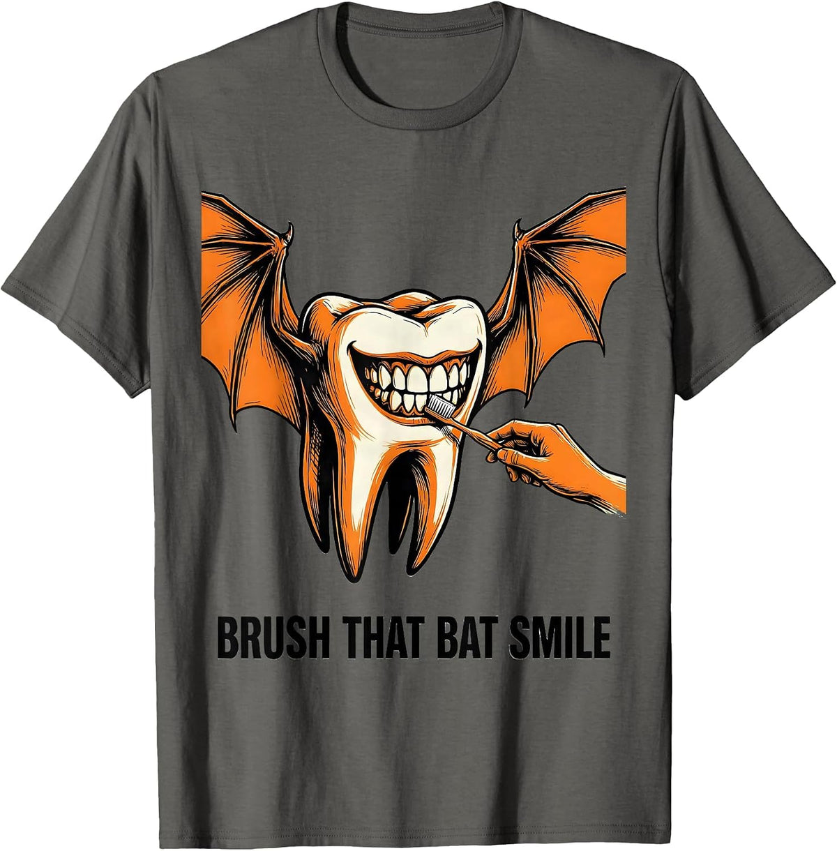 Men's Brush That Bat Smile Funny Dental Hygienist Halloween T-Shirt - Asphalt Grey