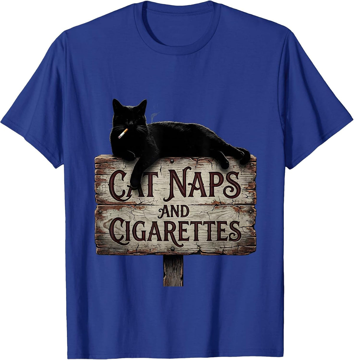 Cat Naps and Cigarettes Smoking Cat Design T-Shirt - Royal Blue