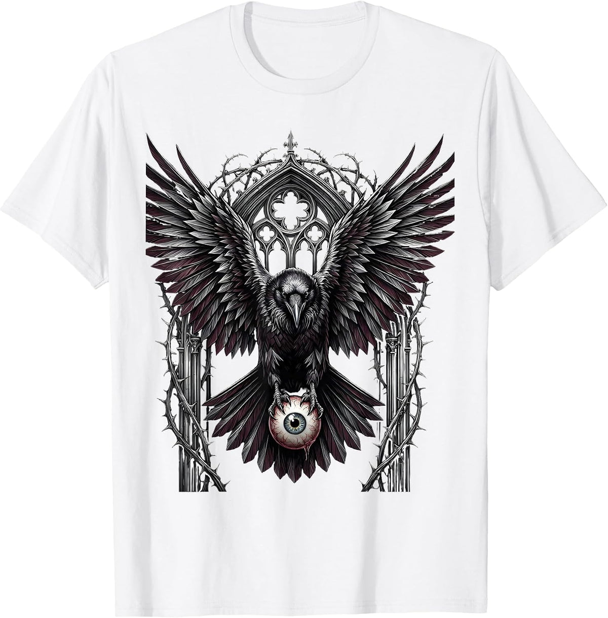 Men's Raven With Eyeball Spooky Gothic Bird Design T-Shirt - White