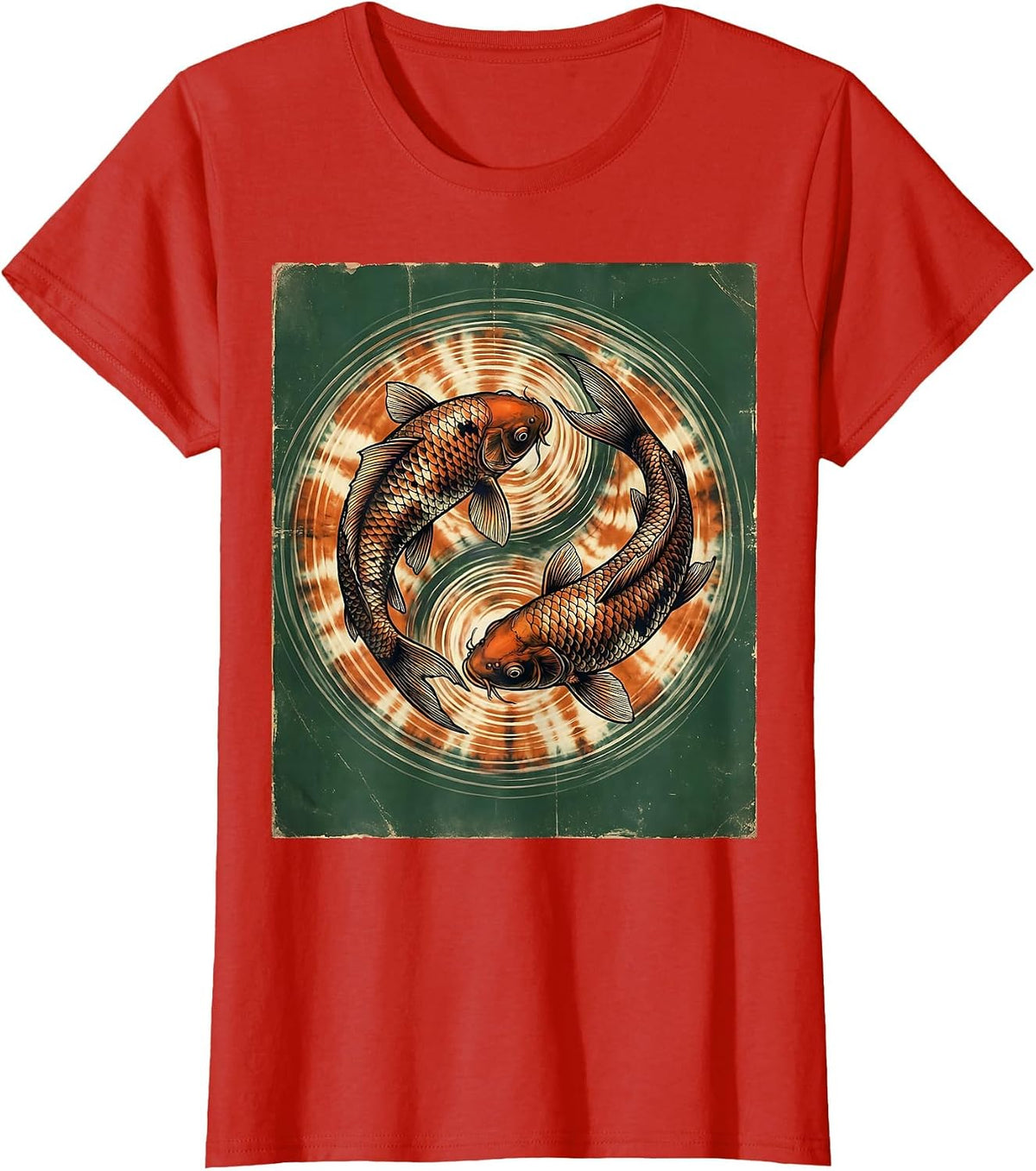 Koi Fish Tie Dye Ripples Graphic Design T-Shirt - Red