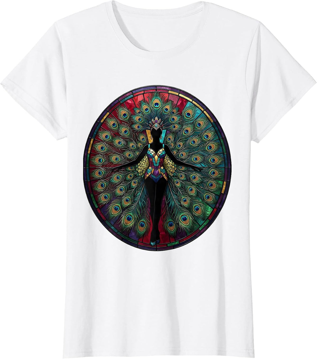 Women's Showgirl Fan Dance Graphic Tee T-Shirt - White
