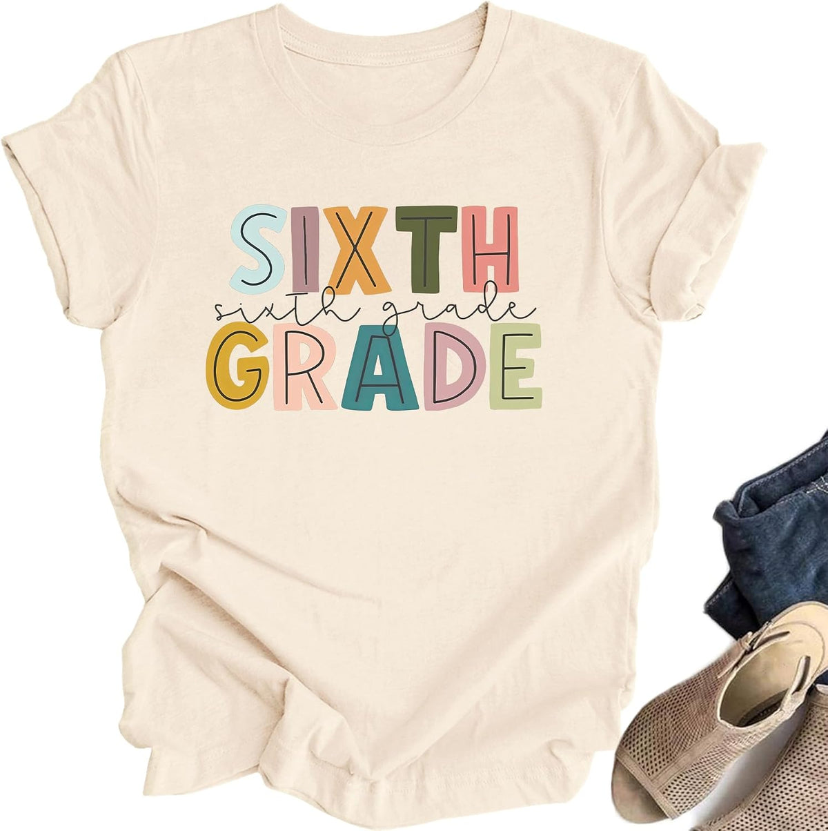 Teacher Tshirt Women First Day of School Shirt Back to School Outfit - 6th-apricot