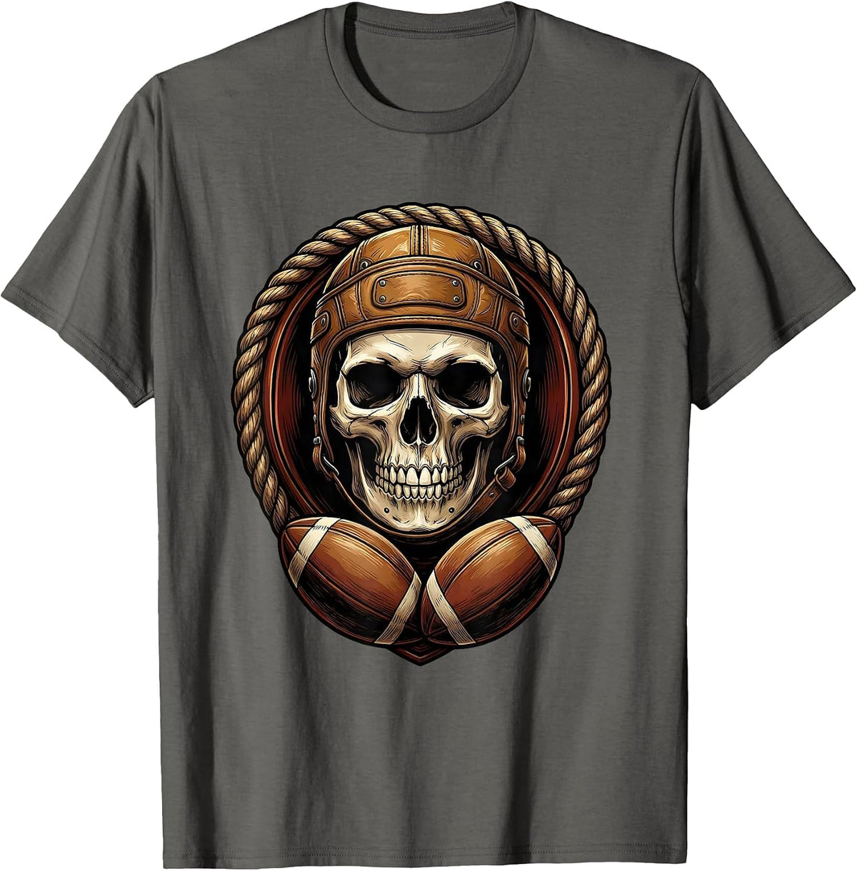 Skull Rugby Scrum Cap Graphic Tee T-Shirt - Asphalt Grey