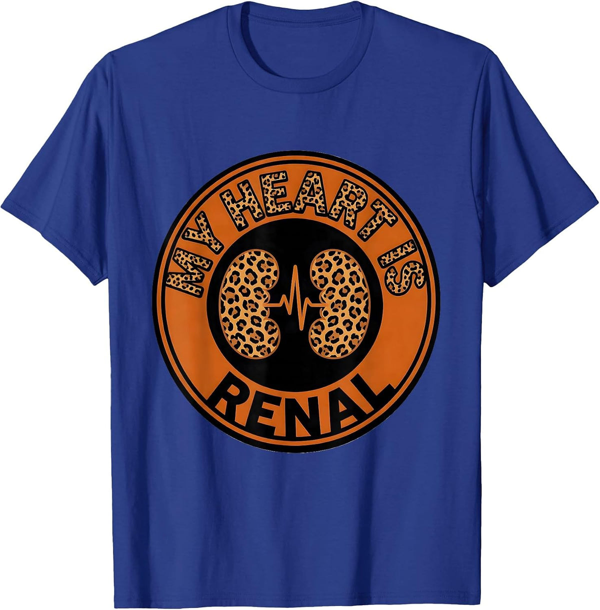 Men's My Heart Is Renal Leopard Dialysis Nurse Kidney Awareness T-Shirt - Royal Blue