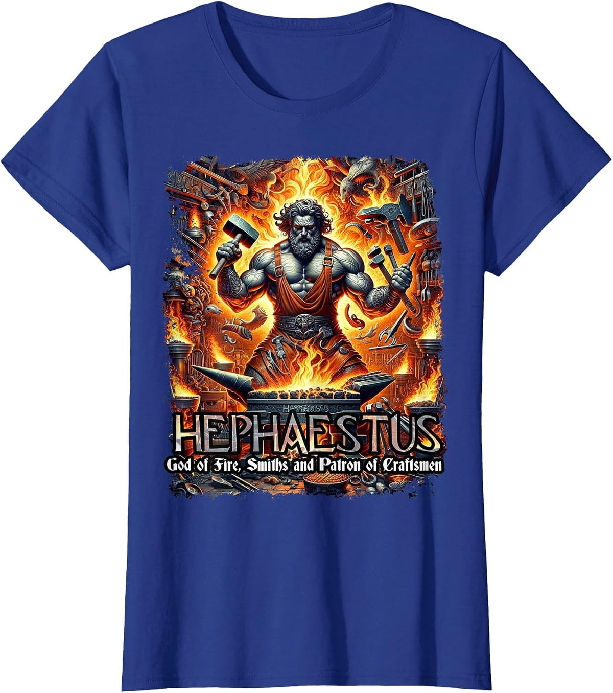 God Hephaestus Greek Mythology Style T-Shirt - Royal Blue