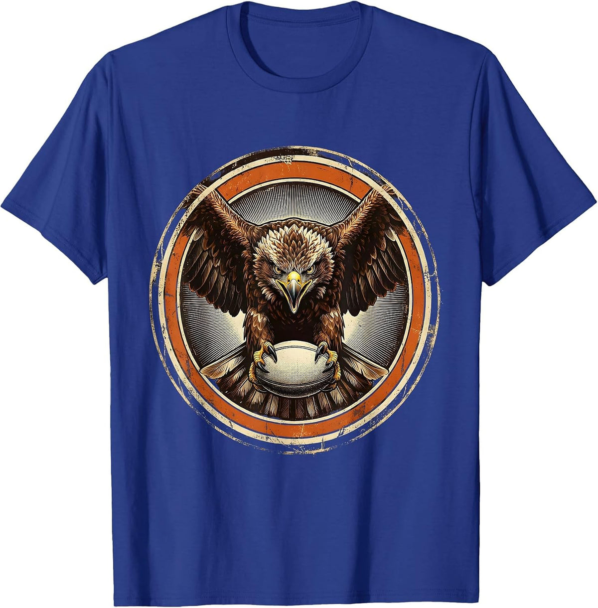 Eagle Clutching Rugby Ball Graphic Design T-Shirt - Royal Blue