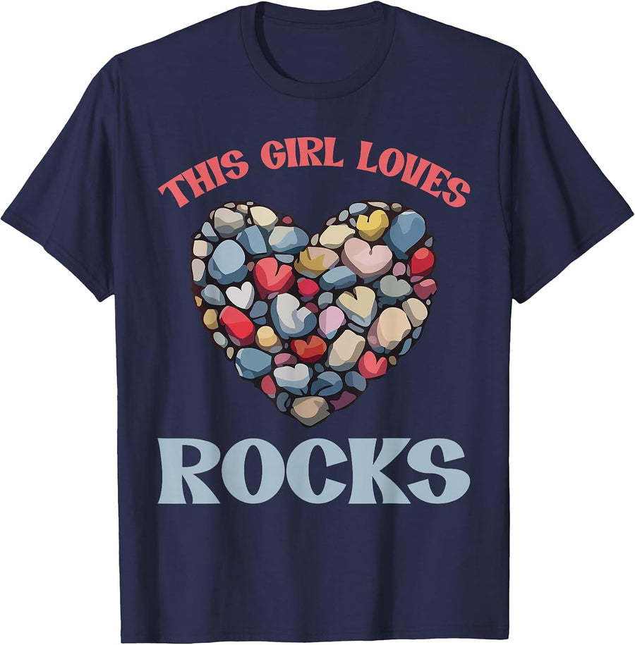 This Girl Loves Rocks – Heart-Shaped Rock Collection Design T-Shirt - Navy Blue