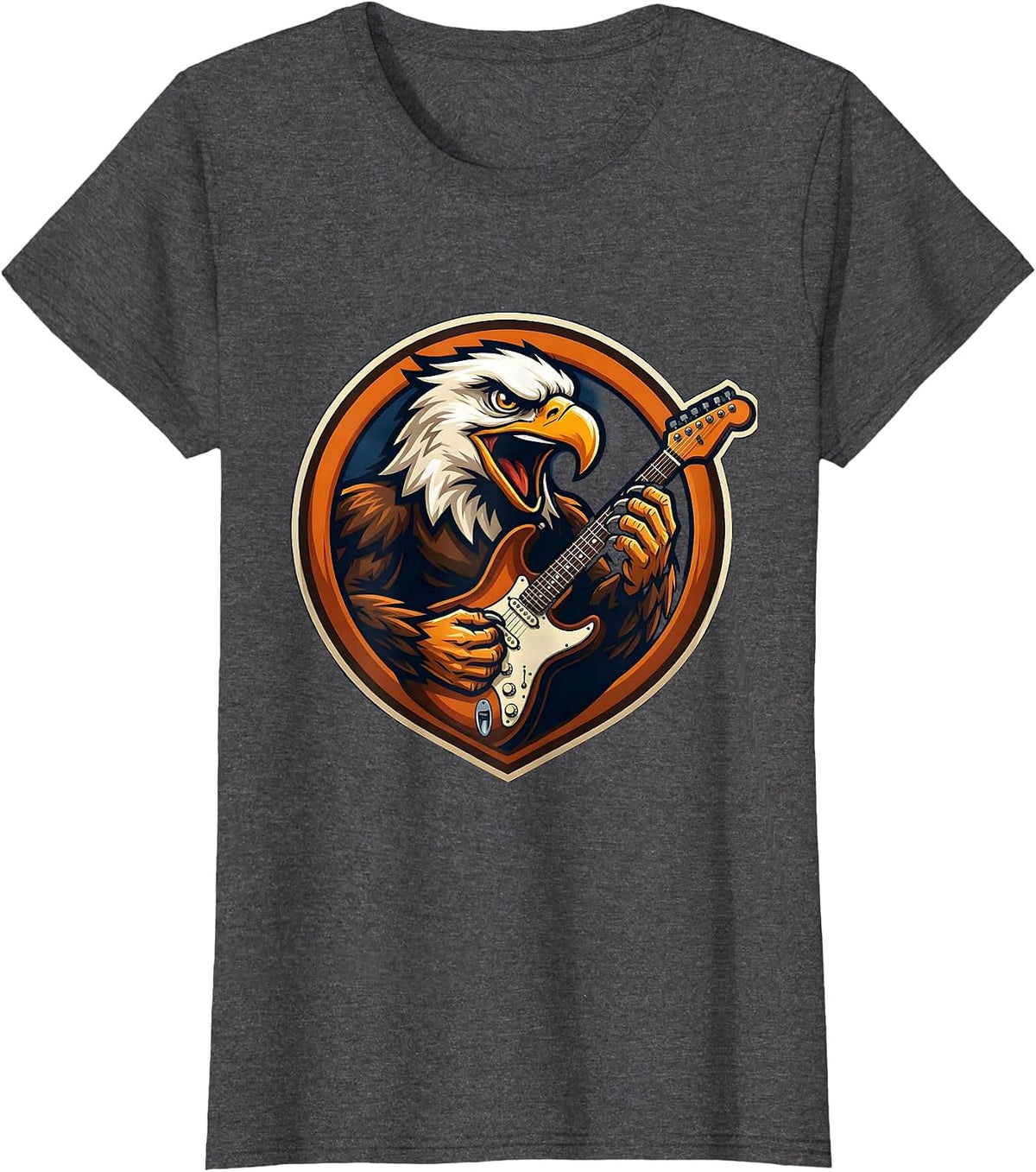 Women's 70s Bald Eagle Electric Guitar Rock Graphic T-Shirt - Dark Heather Grey