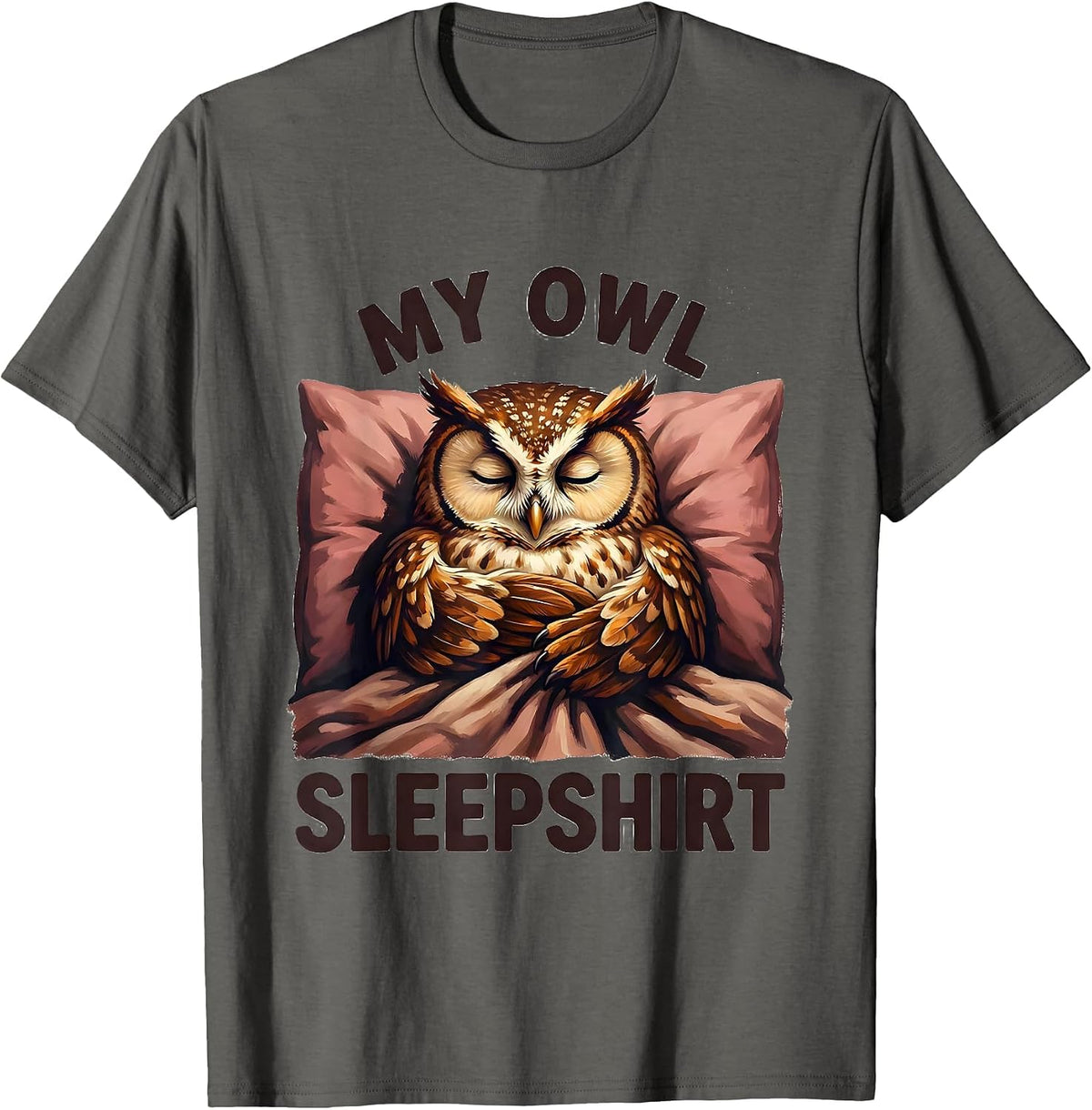 Men's My Owl Sleepshirt Cute Animal Lover Pajama Humor T-Shirt - Asphalt Grey
