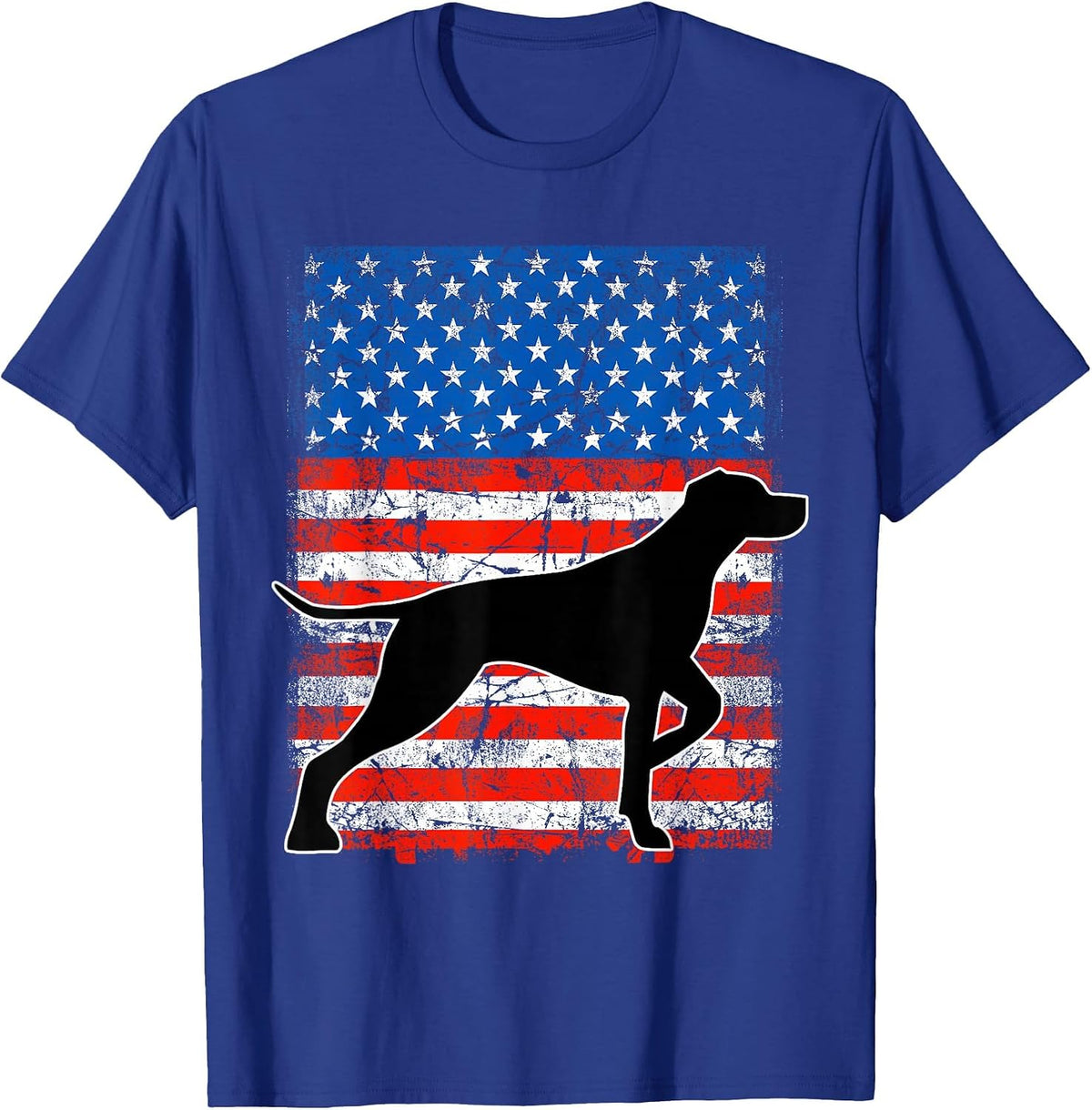 German Short-haired Pointer Dog Silhouette American Flag T-Shirt - Royal Blue